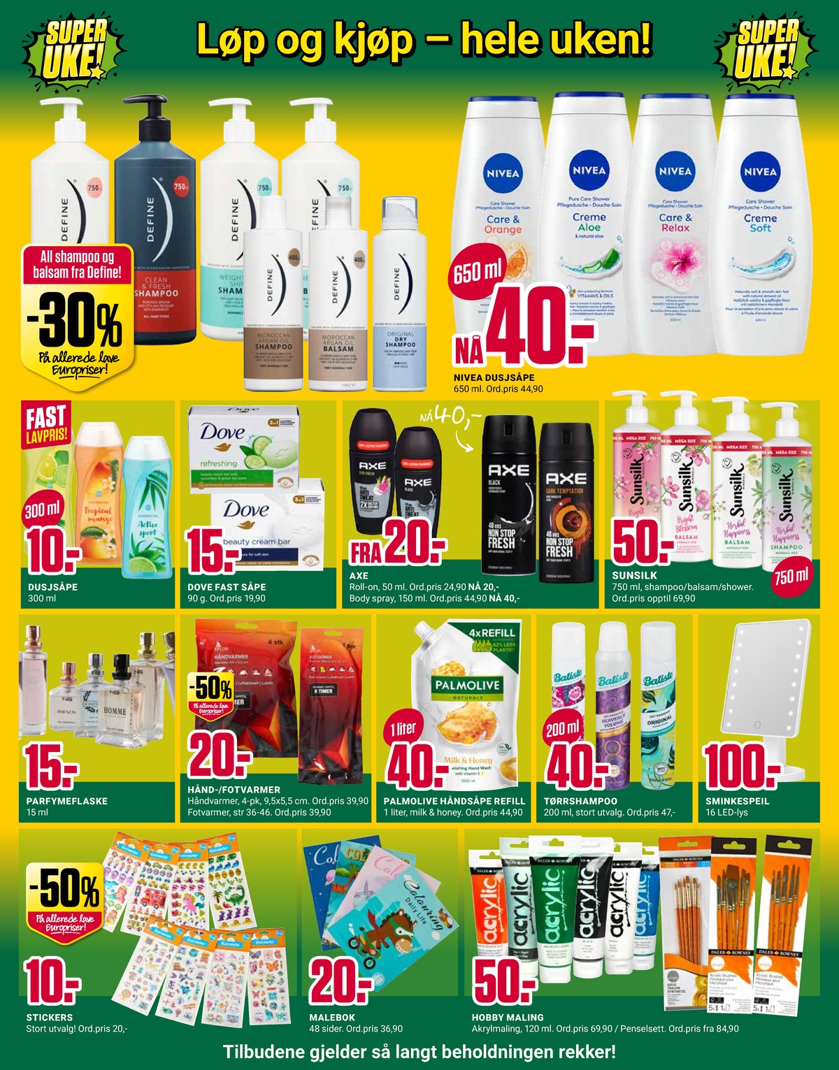 Se Europris kundeavis for uke 7 på Tilbudsuken.no. Se gode tilbud på mange varer, f.eks. dusjkrem nivea eller balsam sunsilk. Les kundeavisen her! Side 4