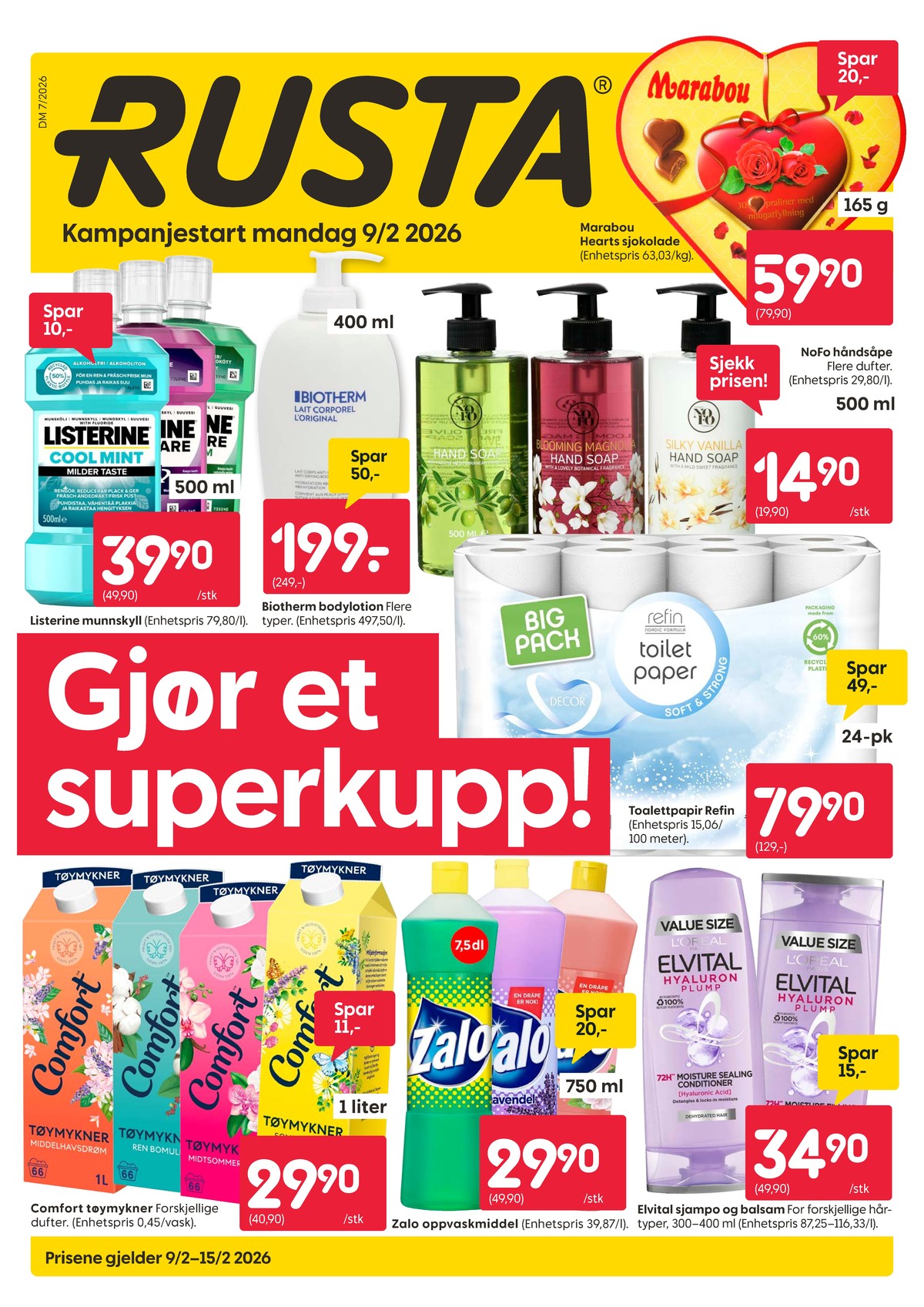 Se Rusta kundeavis for uke 7 på Tilbudsuken.no. Se gode tilbud på mange varer, f.eks. hearts sjokolade marabou eller flytende håndsåpe nofo. Les kundeavisen her! Side 1