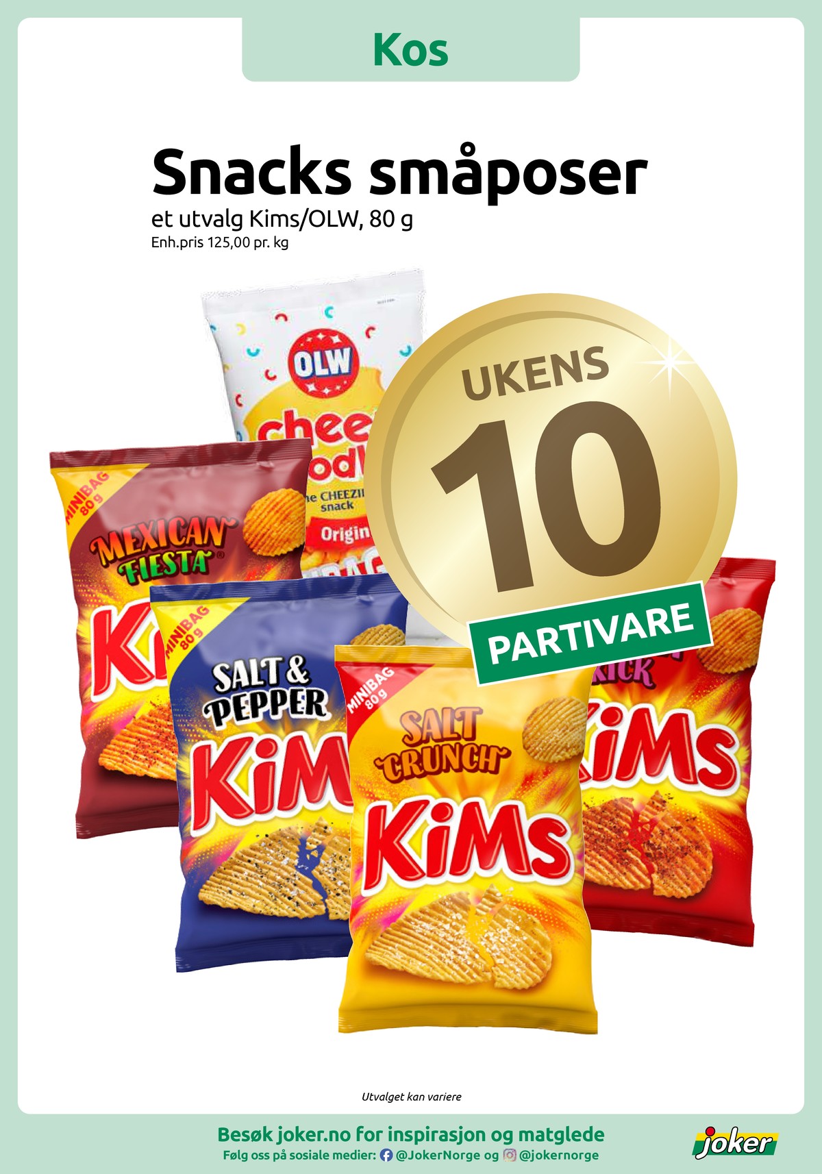 Se Joker kundeavis for uke 7 på Tilbudsuken.no. Se gode tilbud på mange varer, f.eks. salt & pepper chips kims eller salt crunch chips kims. Les kundeavisen her! Side 2