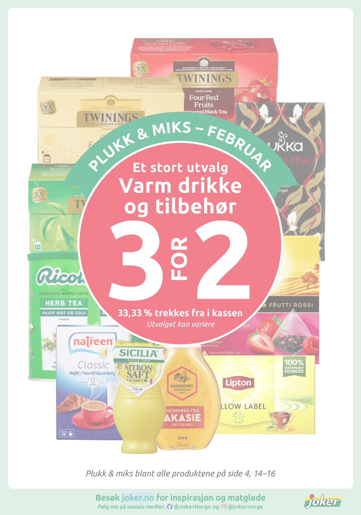 Se Joker kundeavis for uke 7 på Tilbudsuken.no. Se gode tilbud på mange varer, f.eks. teposer twinings eller te pukka. Les kundeavisen her! Side 15