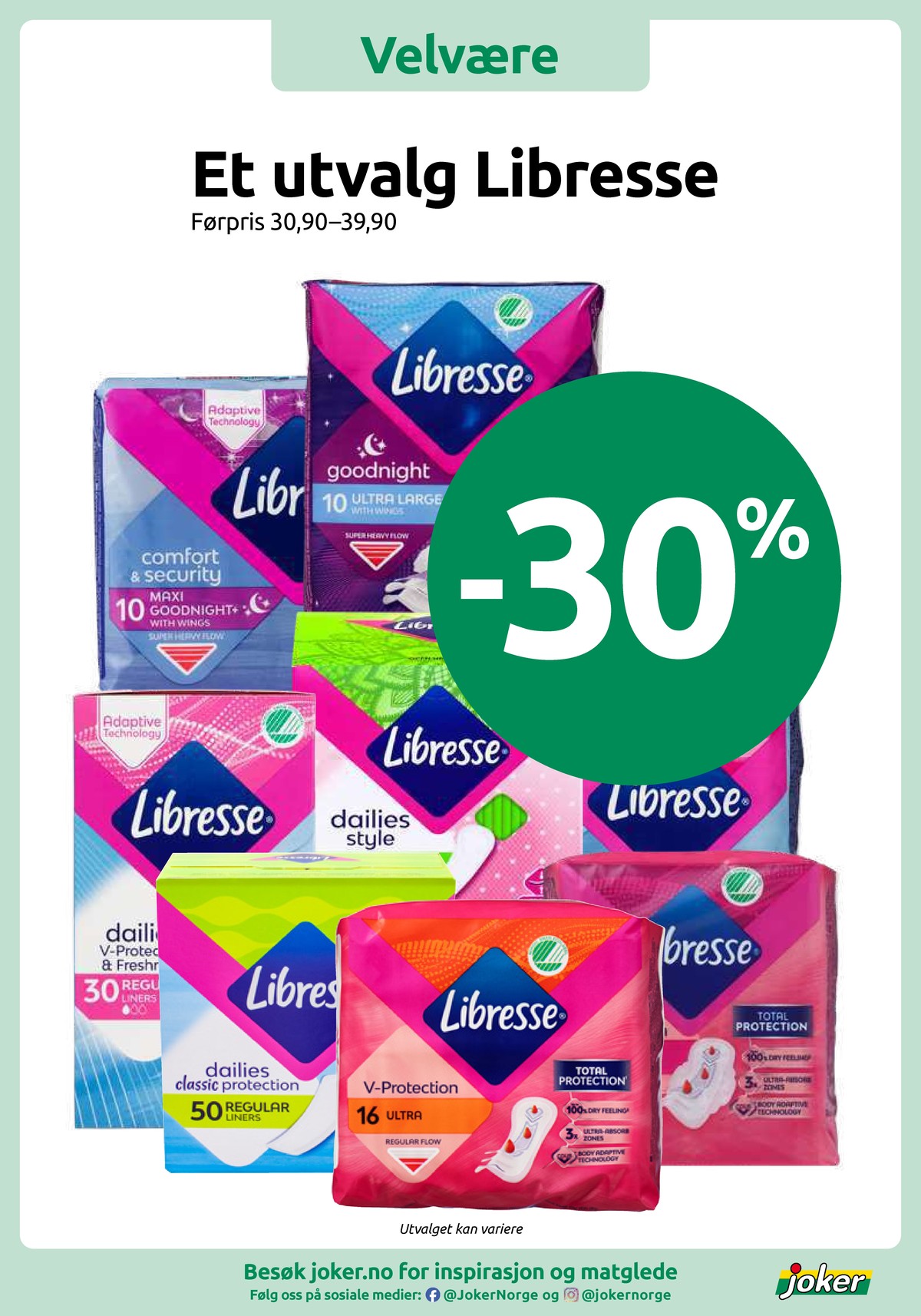 Se Joker kundeavis for uke 7 på Tilbudsuken.no. Se gode tilbud på mange varer, f.eks. sanitetsbind libresse eller truseinnlegg libresse. Les kundeavisen her! Side 10