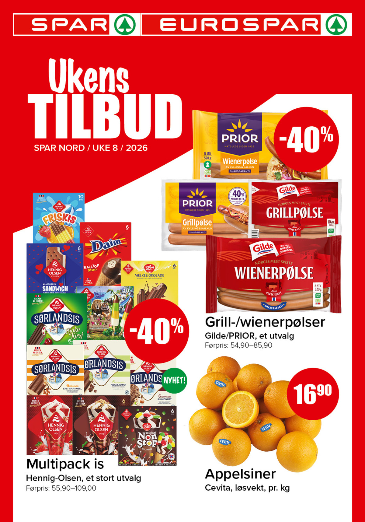 Se Spar - Eurospar kundeavis for uke 8 på Tilbudsuken.no. Se gode tilbud på mange varer, f.eks. ispinner friskis sorbet eller dyreparken ispinner hennig-olsen. Les kundeavisen her! Side 1