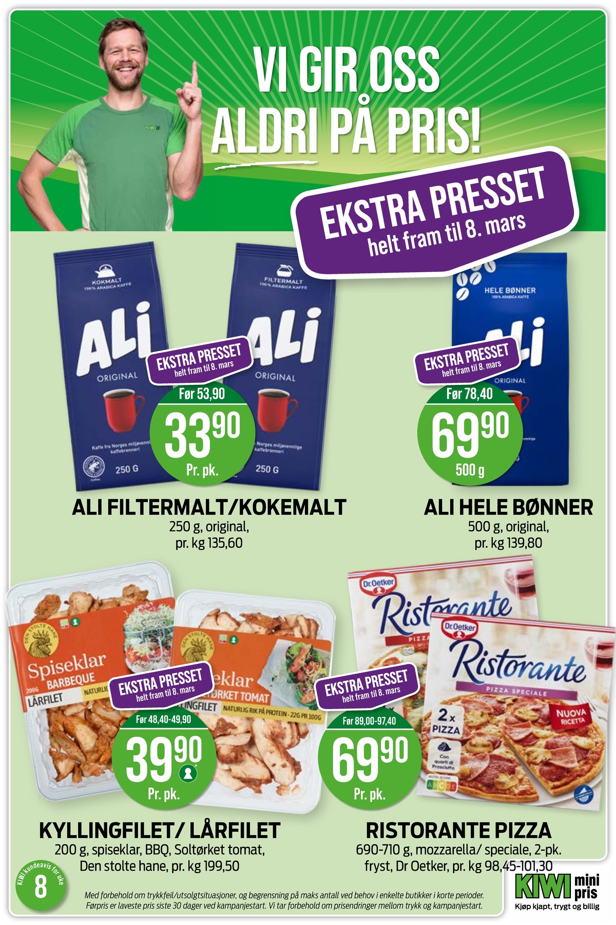 Se Kiwi kundeavis for uke 8 på Tilbudsuken.no. Se gode tilbud på mange varer, f.eks. kaffebønner ali eller kaffe formalet original ali. Les kundeavisen her! Side 2