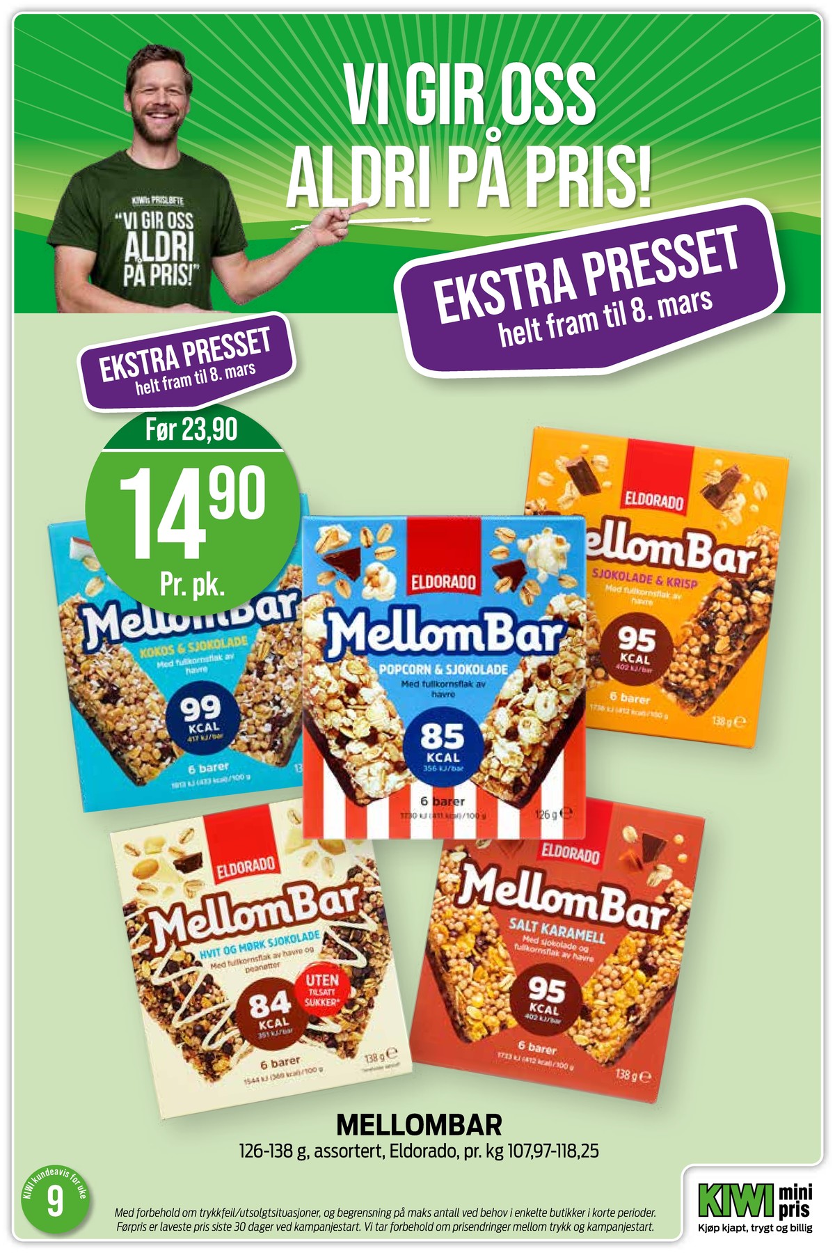 Se Kiwi kundeavis for uke 9 på Tilbudsuken.no. Se gode tilbud på mange varer, f.eks. müslibar eldorado eller andre varer. Les kundeavisen her! Side 8
