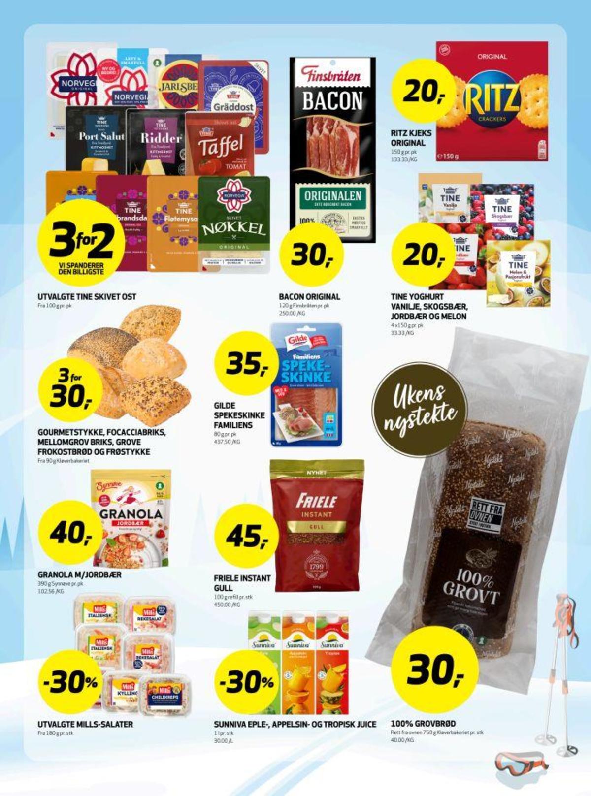 Se Bunnpris kundeavis for uke 9 på Tilbudsuken.no. Se gode tilbud på mange varer, f.eks. skiveost lett 16% norvegia eller skiveost norvegia. Les kundeavisen her! Side 18