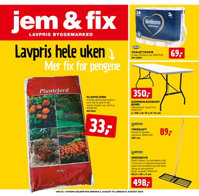 Jem & Fix kundeavis gjeldende fra 02/08/26 - 08/08/26